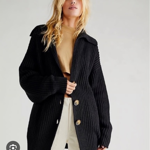 FREE PEOPLE SWIM TOO DEEP CARDIGAN BLACK MEDIUM - Picture 2 of 13